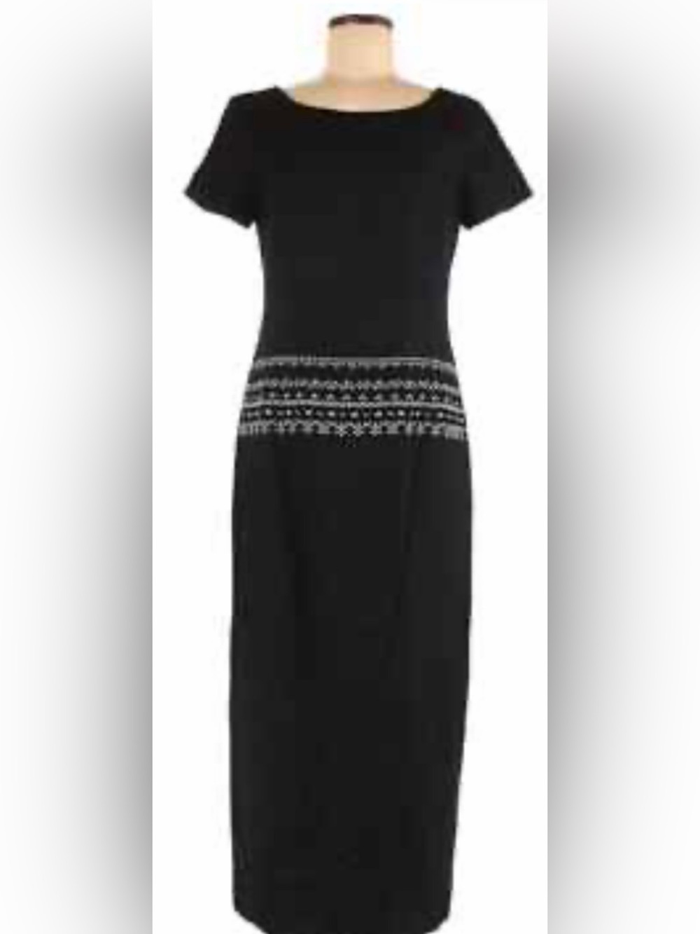 Maggy London Black Midi Dress with Embroidered Waist Linen